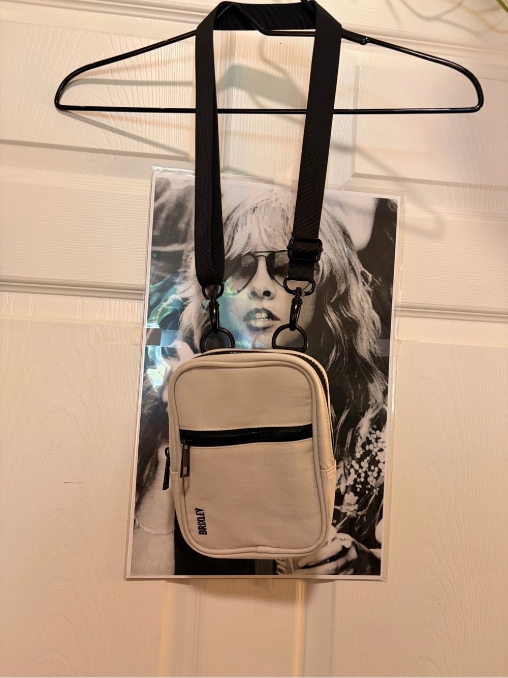 BRADLEY Cream Crossbody Phone Bag with Black Strap